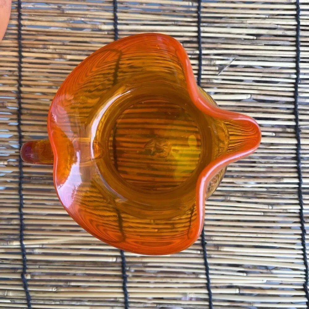 Mid-century modern orange art glass pitcher 1960